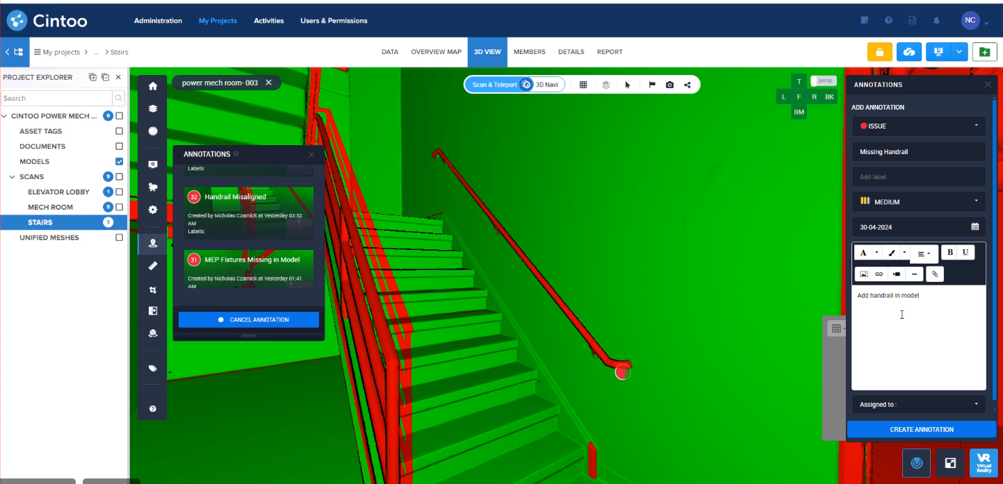 LiDAR 포인트 클라우드 색상으로 시공 정밀도 향상