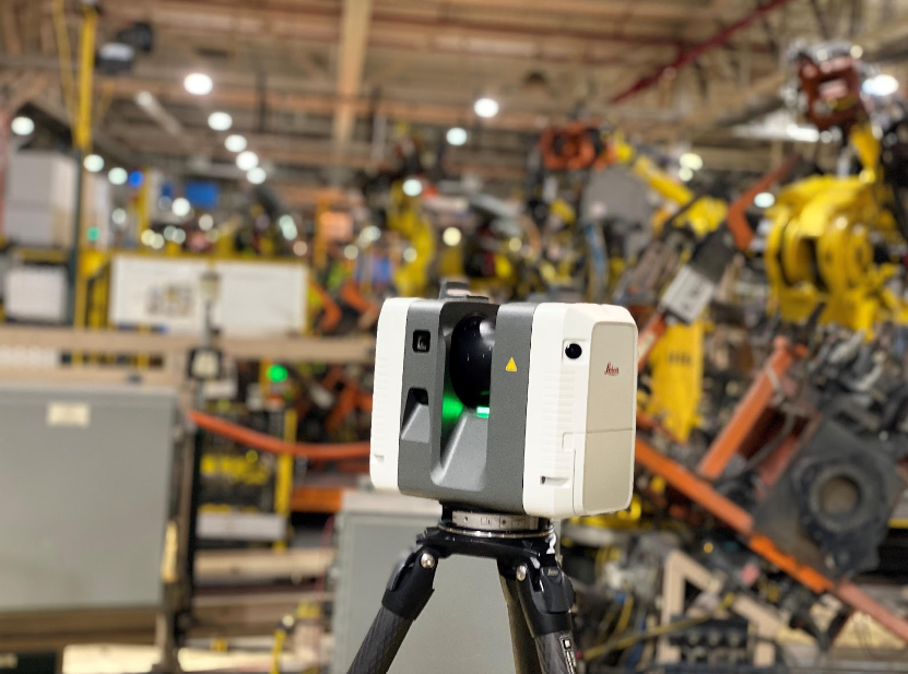 An RTC 360 laser scanner that captures data points into point clouds.